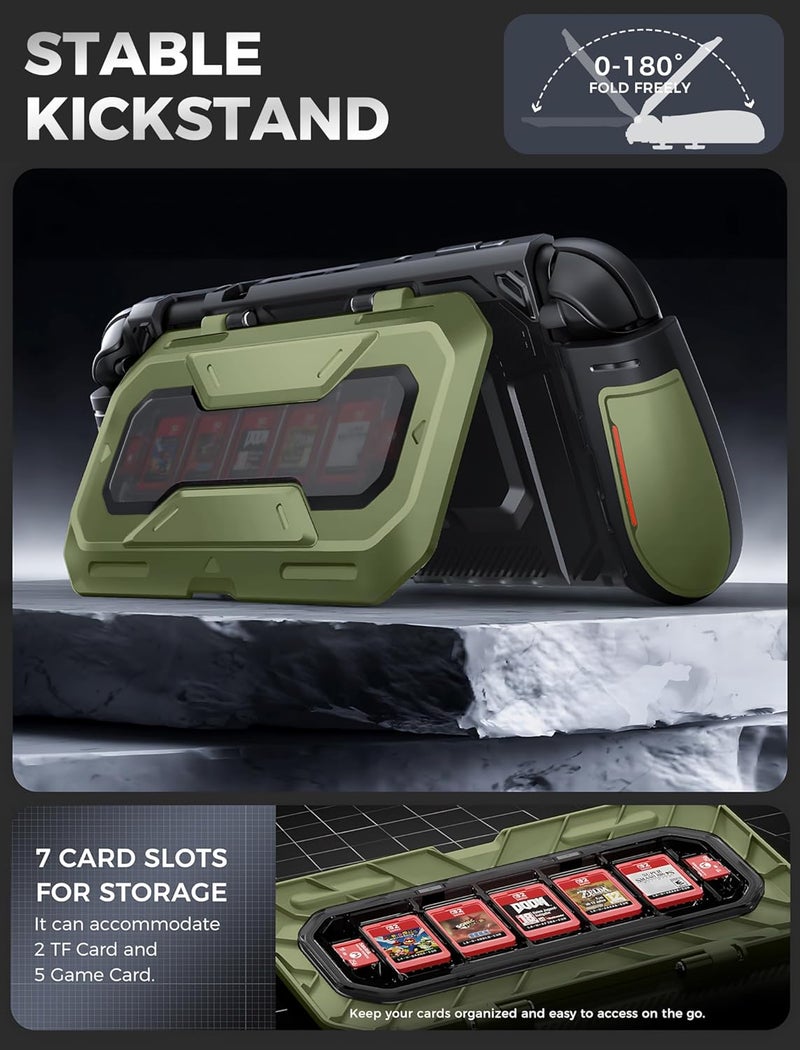 Mumba Dockable for Nintendo Switch 2 Case with Flip Stand, [Titan] Ergonomic Switch 2 Grip Protective Cover Holds 5 Game Cards & 2 TF Cards TPU Accessories and Quick-Release Joy-Con Design (Guldan) - Image 4